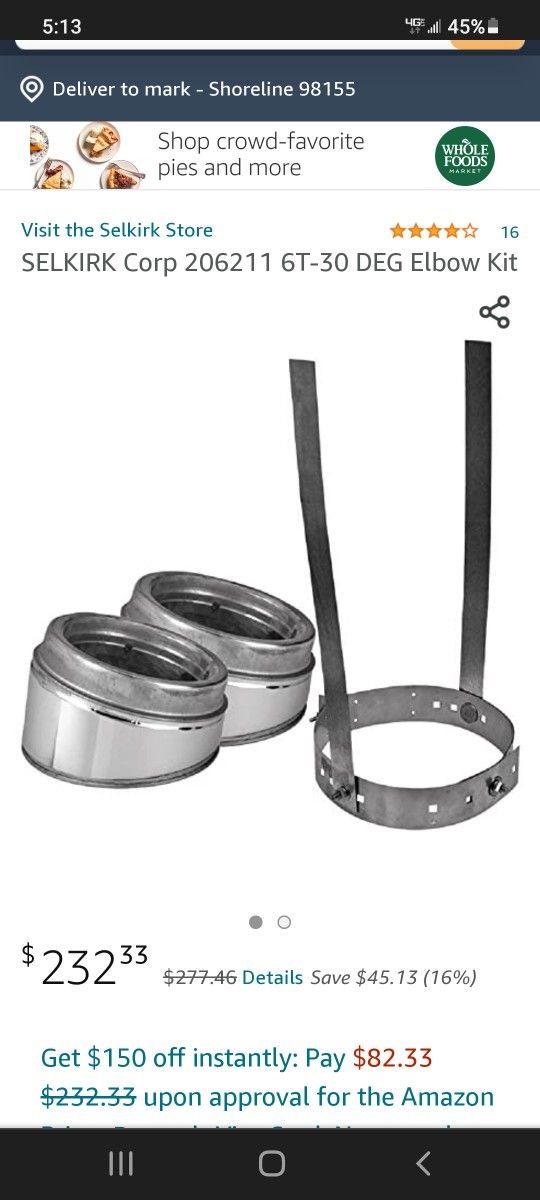 Selkirk 6" Elbow Kit Stovepipe Chimney Woodstove