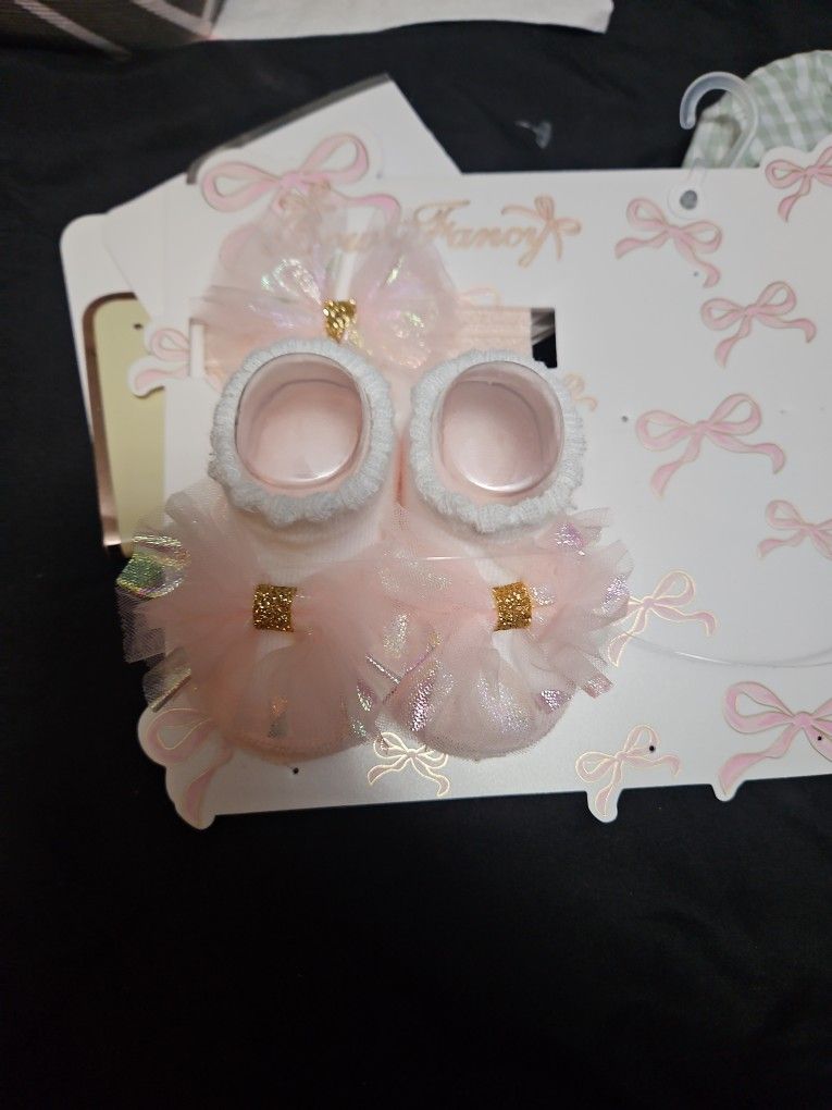 Baby Head Band Matching Baby Pink Socks Shoes
