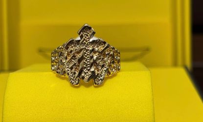 Triple Cross 14k Gold Filled Cross Diamond Cut Nugget Ring Size 8￼