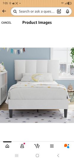 VECELO Twin Bed Frame with Upholstered Headboard, Heavy-Duty Platform Bedframe with Strong Wooden Slats Support, No Boxing Spring Needed, Pure White