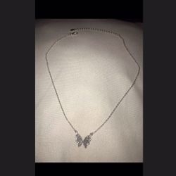 Butterfly Necklace , Silver Shinny