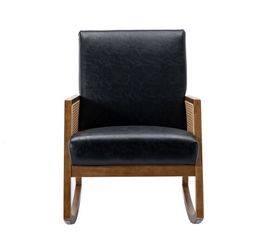 NEW PU Leather Rocker Chair Comfortable Accent Chairs for Livingroom Chair with Solid Wood Base Frame Armchair