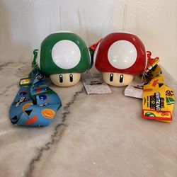 Universal Studios Mario Bros mushrooms drinking cups with strap