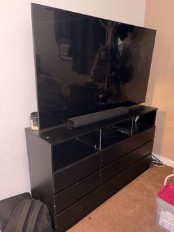 Black 6-Drawer Dresser with Shelving & USB/Outlets