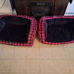 Two Medium Sized Serta Red Buffalo Check Dog Beds
