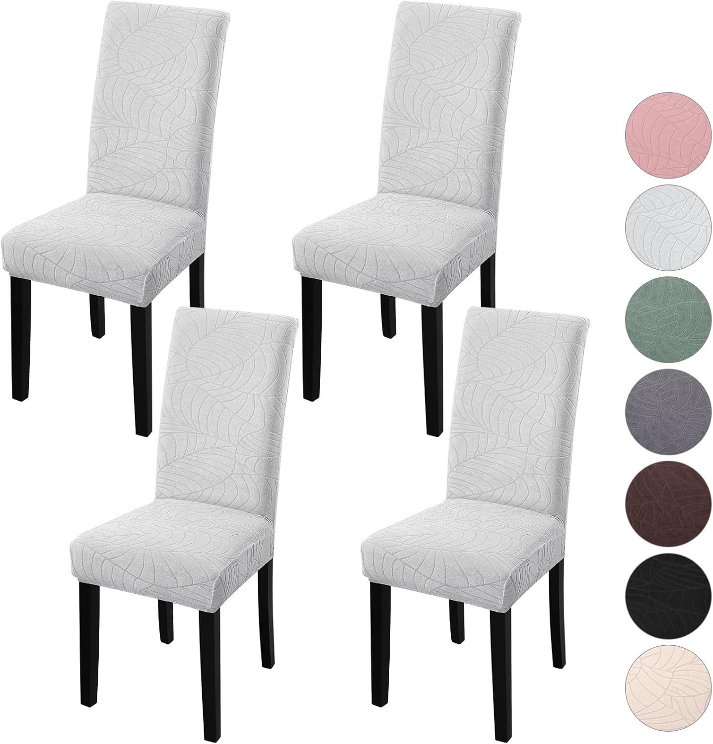 Dining Chair Covers Set of 4, Stretch Jacquard Chair Cover Parsons - Light Gray