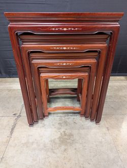 Vintage Asian Style Nesting Tables Set of 4 with Mother of Pearl Inlay