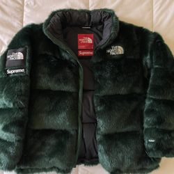 Supreme x The North Face Faux Fur Nuptse Jacket 'Green' for Sale