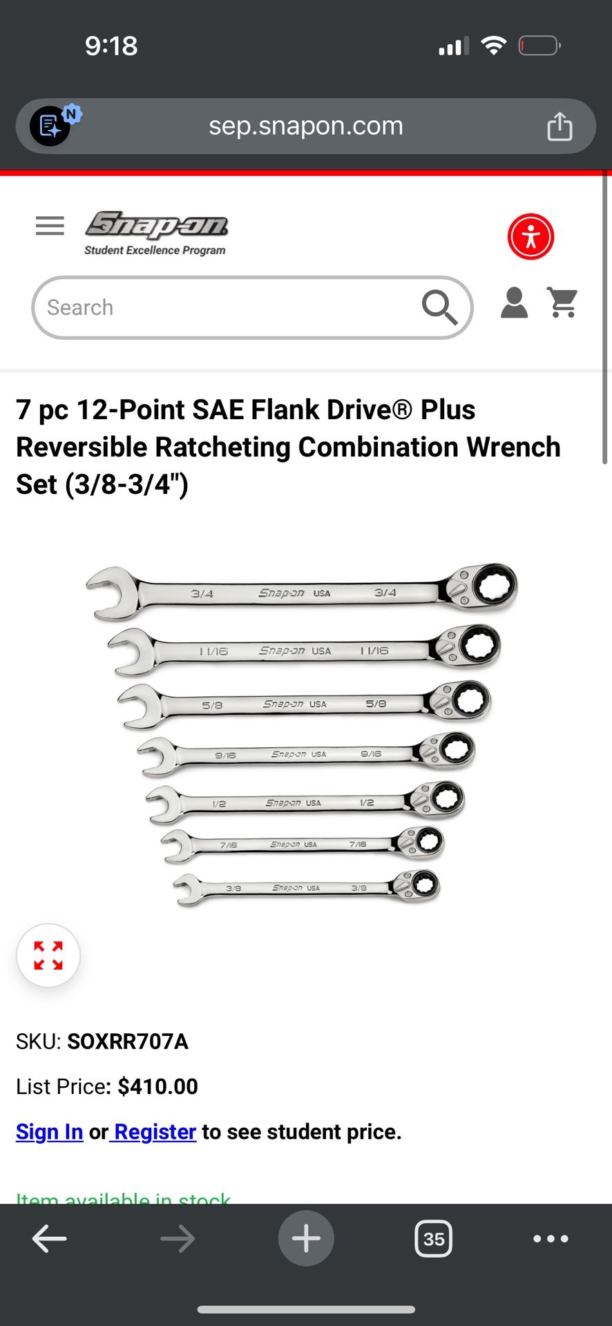 Snap-On Standard Ratcheting Wrench
