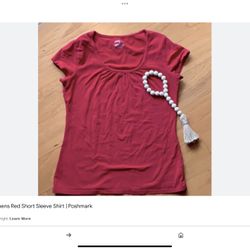 Womens Merona Red Round Neck Short Sleeve Shirt Top Blouse Sz Medium