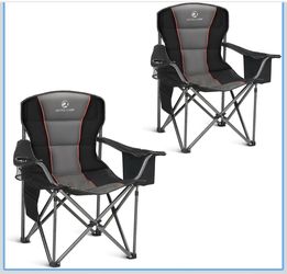 ALPHA CAMP Heavy Duty Camping Chair 500LBS Capacity, Oversized Folding Chair for Heavy People, Padded Portable Outdoor Chair with Cooler Bag & Cup Hol