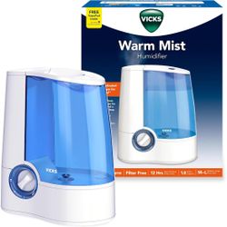 Vicks Warm Mist Humidifier Filter-Free 1-Gal Tank, Auto Shut-Off, Night Light, VapoPad and VapoSteam Compatible (White)