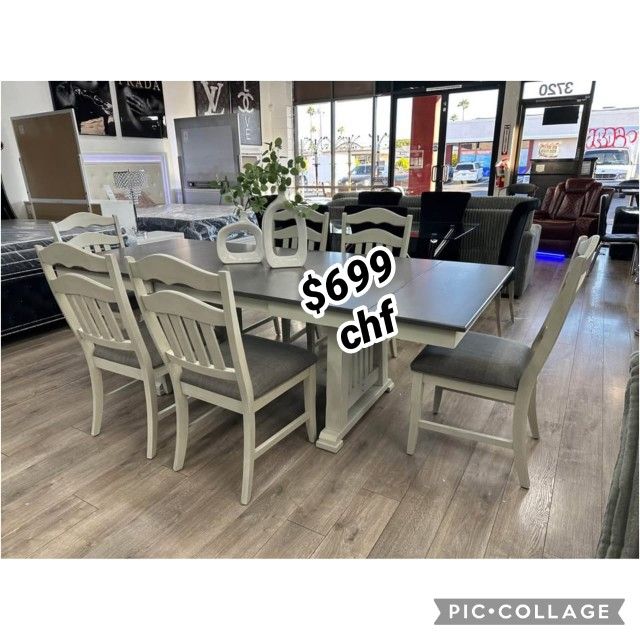Solid Wood Dining Table Set With 6 Chairs 