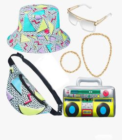 🔥 6 Pieces Hip Hop Costumes 80s/90s Outfits Accessories for Women Men Rapper DJ Costume Halloween Cosplay