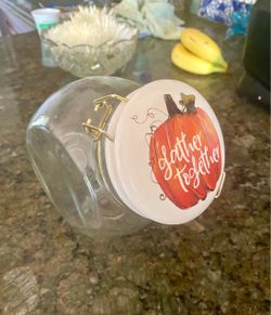 Glass Jar with Pumpkin Lid, autumn flag