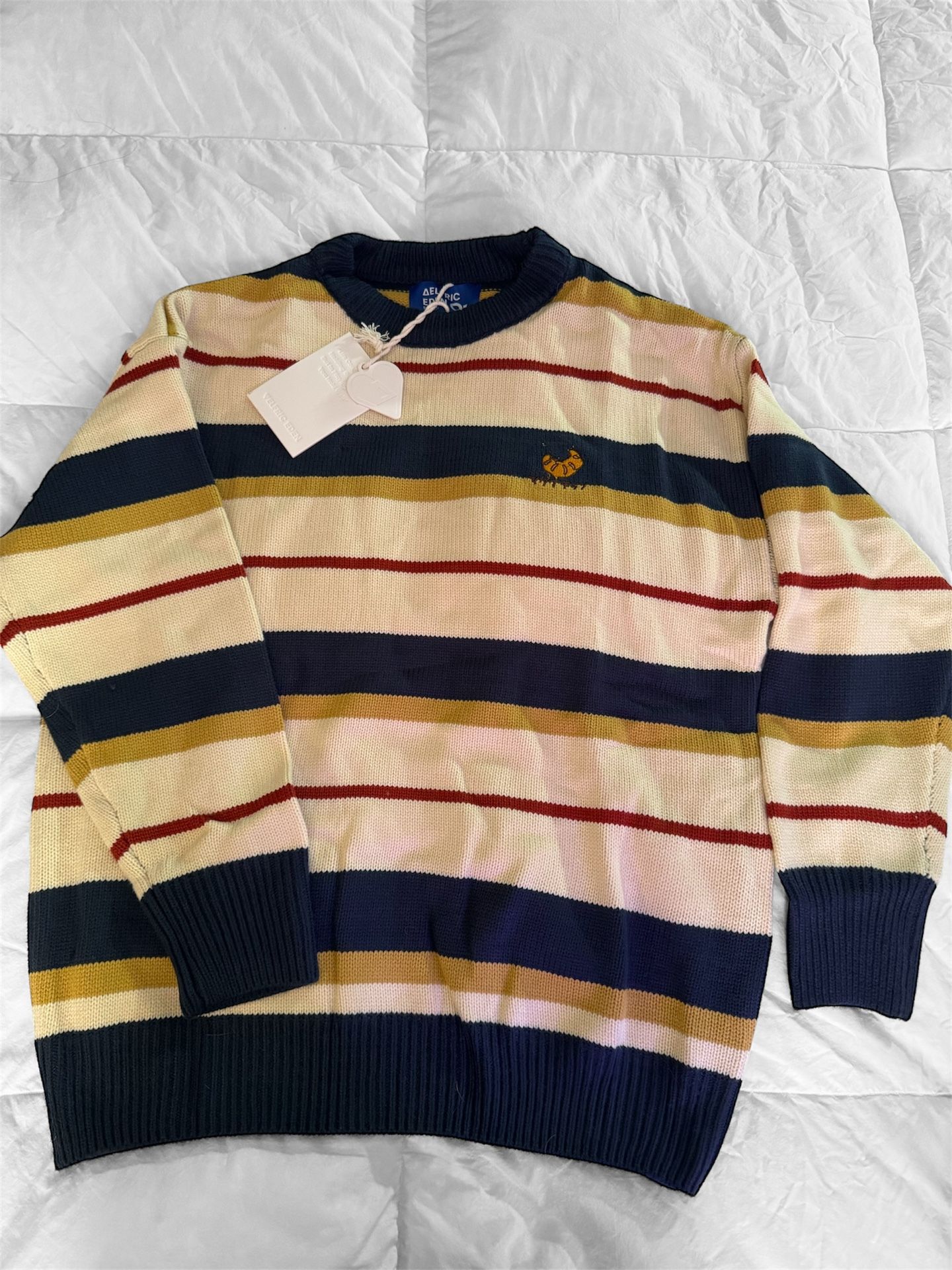 Men Aelfric Eden acrylic stripe soft crewneck graphic pullover sweater S