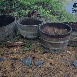 "Real Wood Products" Barrel Flower Pots.