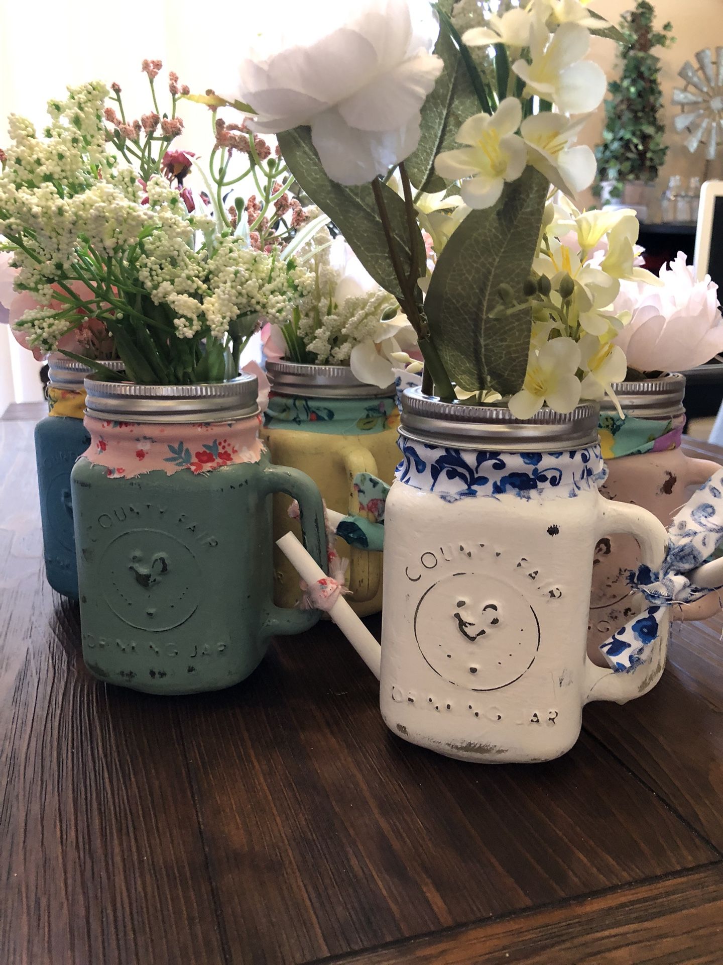 Country Cottage The Pioneer Woman Hand Designed Rustic Painted Mason Jar Artificial Bouquets!