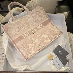 Authentic Dior Large Book Tote Pink Toile De Jouy Embroidery 