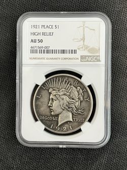 NGC GRADED 1921 AU50 High Relief Peace Dollar