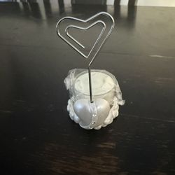 Place Card Holder / Candle Holder Heart With Crystals & Tealight Pearl White
