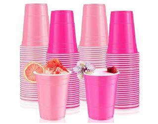 100 Pcs 16 Oz Pink Plastic Cups,Light and Hot Pink Disposable Party Cups,Drinkin