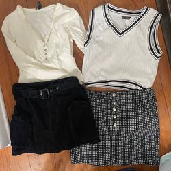 Fall Essentials In Medium: Bodysuit, Cropped Sweater Vest & Two Miniskirts For $10!