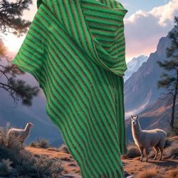 Vintage Alpaca-Wool Poncho. Hand made in Peru. 86” long.