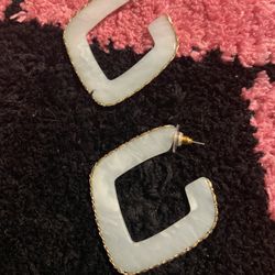 Pre-love, hoop, earrings, light, blue, trimmed, and gold