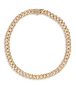 AJ Gold Cuban chain 18 inch stainless steel necklace with Flawless VS Diamond Simulants