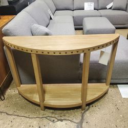 Half Moon Wood Console Table With Nailheads (New)