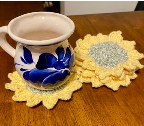 handmade crochet sunflower coasters, .