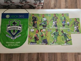 Seattle Sounders FC 2009 Inaugural soccer season signed banner and player cards- rare collector's lot
