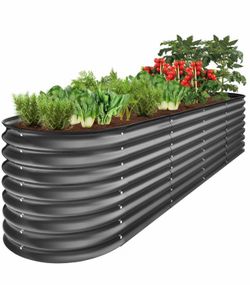 Best choice products 8x2x2ft Metal Raised Garden Bed, Oval Outdoor Planter Box w/4 Support bars- Charcoal