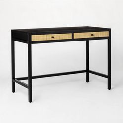 Caned Front Desk With Drawers Color Black 