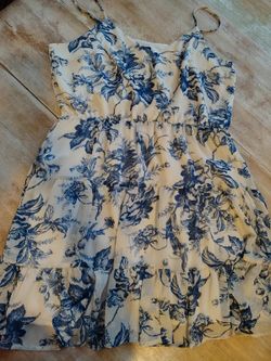 Express Blue White Floral Tiered Sundress XL Spaghetti Strap Cottagecore