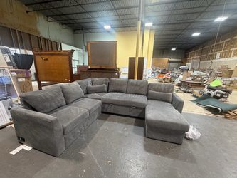 Large Gray Fabric U-Shaped Sectional Sofa bed with chaise