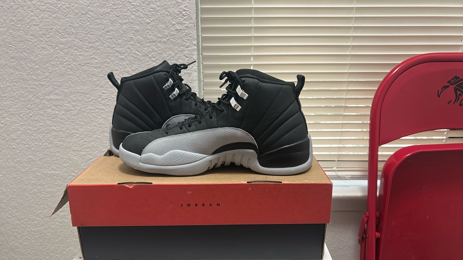 Black Wolf Grey-Black Jordan 12’s 