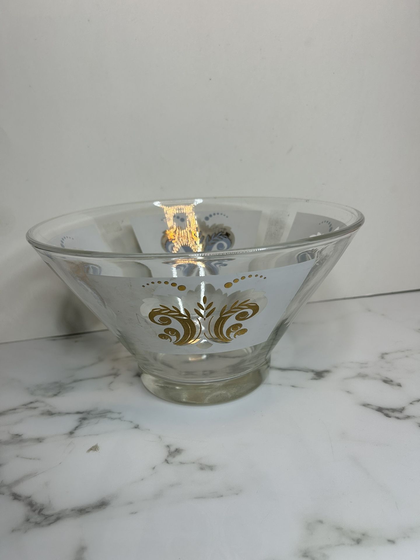 Vintage 1970s Anchor Glass Decorative Bowl With Etched Glass