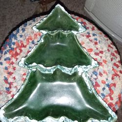Vintage Glass Christmas Tree Serving Tray