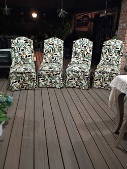 Not in mint condition but still look pretty to use has two little bitty hoes in the arm asking60 for all four chairs
