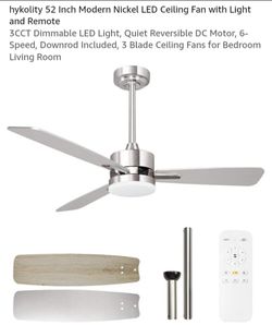 NEW 52" MODERN NICKEL LED CEILING FAN WITH LIGHT & REMOTE