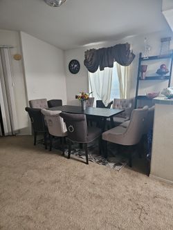 Dining Room Whith 6 Beige Chairs