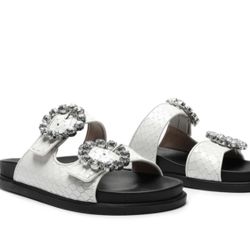Schutz Ariel Crystal-Embellished Embossed Slides $118 Women's Sz EU 42. Make an offer!