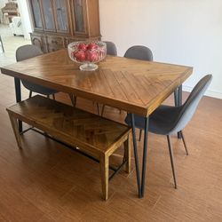 Dining table with bench and 4 chairs