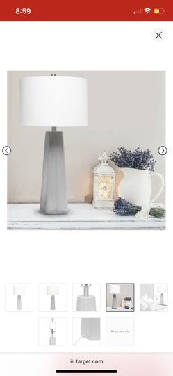Concrete Pillar Table Lamp with Fabric Shade White