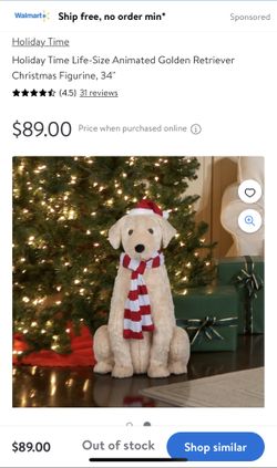 Holiday Time Life-Size Animated Golden Retriever Christmas Figurine, 34" Talking Dog