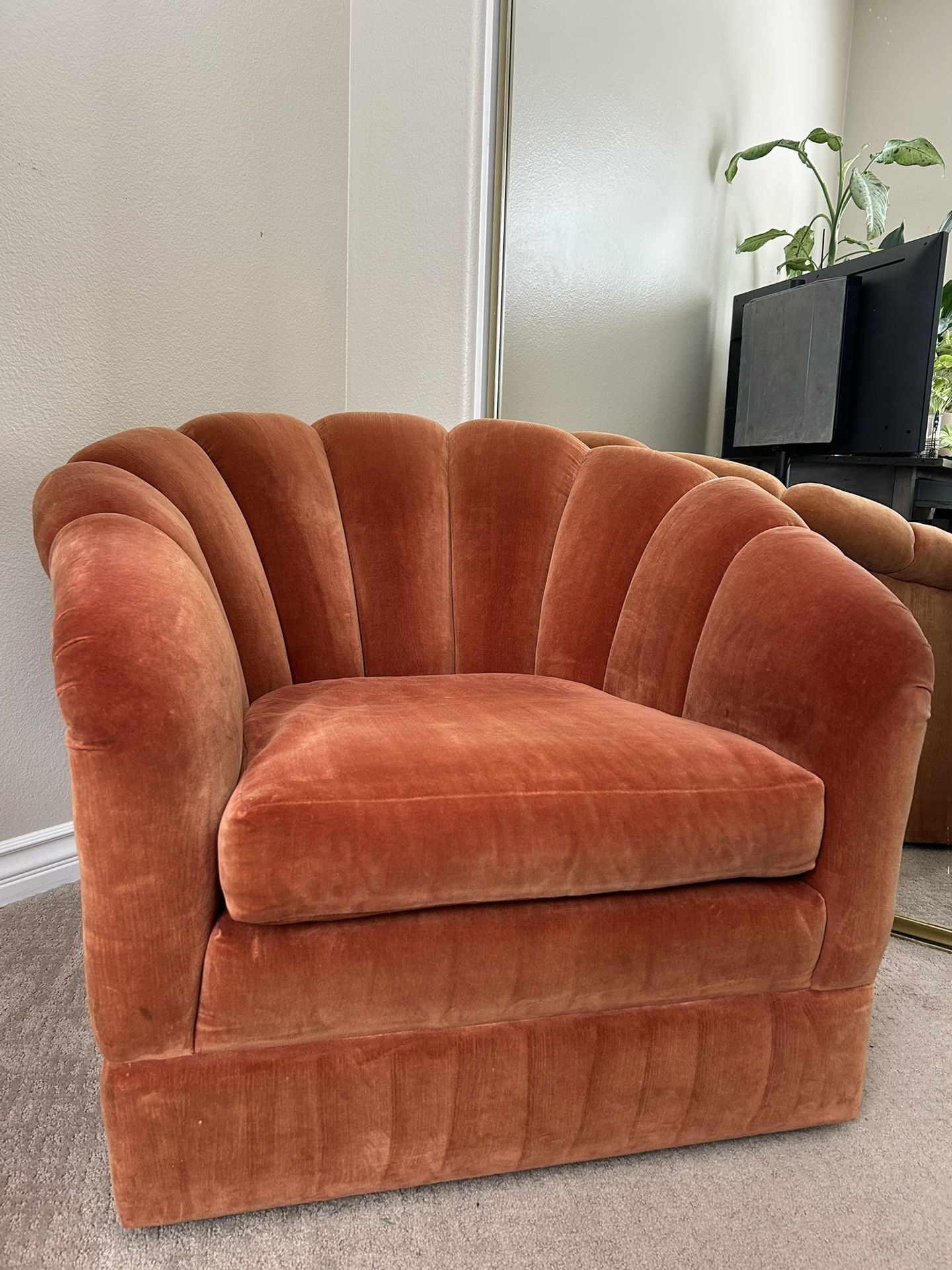 Vintage Scalloped Burnt Orange Velvet Chair