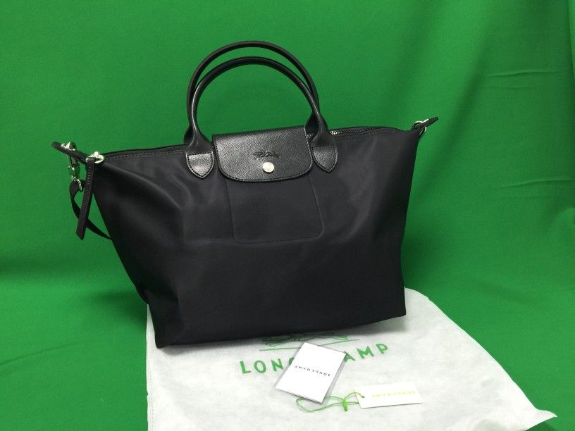 Longchamp Tote Bag size Large Black &Mini Le Pliage Cuir Leather Top Handle Bag
