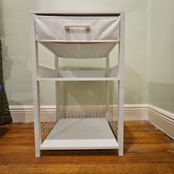 Lerliuo Multifunctional Desktop Stand for Small Printers with Fabric Drawer and Storage Shelf, White